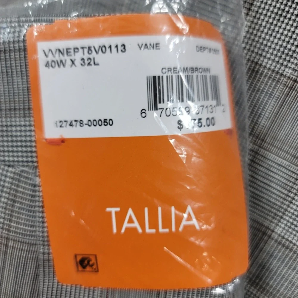 Tallia Slim-Fit Wool‎ Suit Mens 44L 2 Piece Pants 40x32 Cream Brown $600 NEW